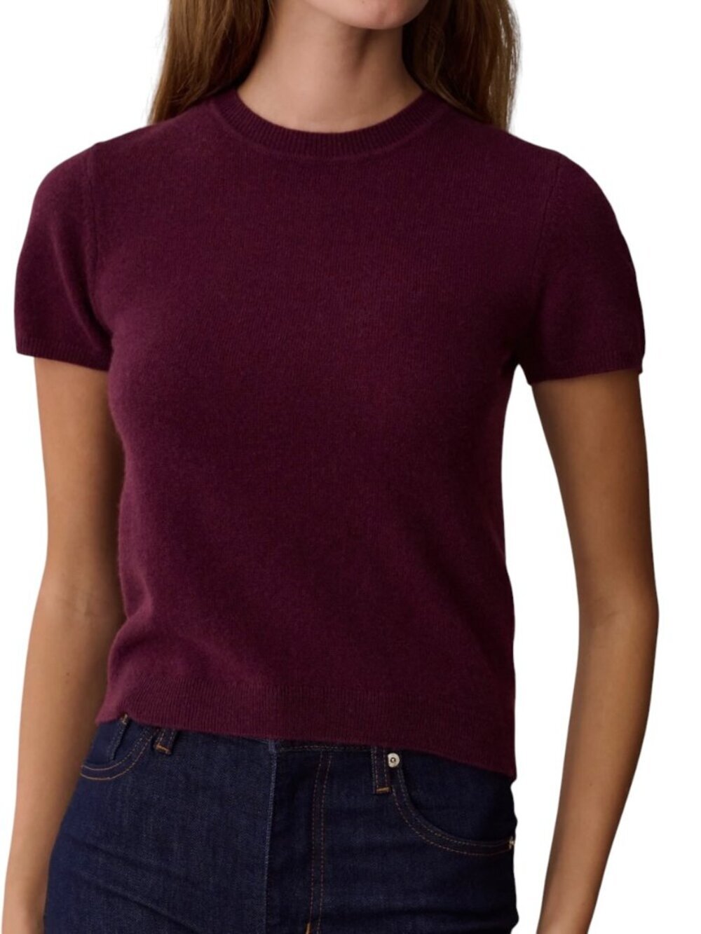 Caara 100% Cashmere Lux Short Sleeve Sweater Top Plum NWT